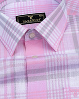 Pink Casata With Gray Check Linen Cotton Shirt