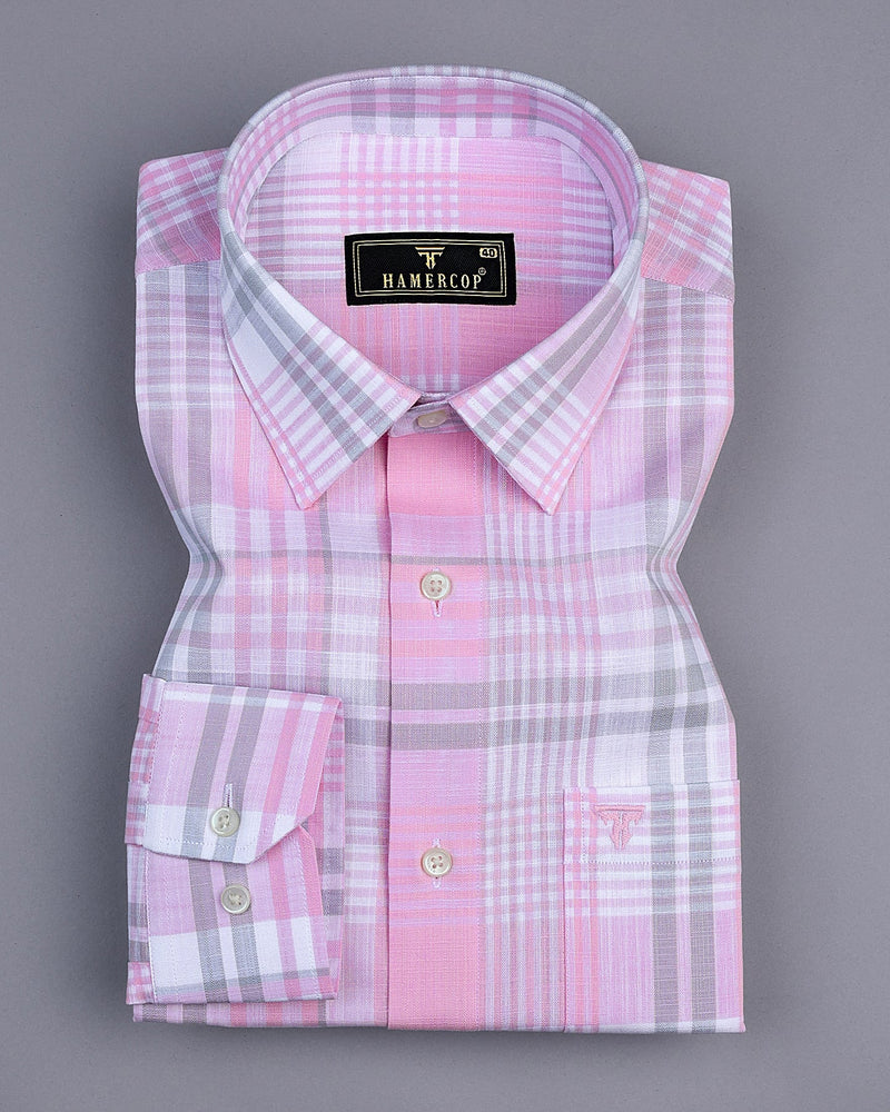 Pink Casata With Gray Check Linen Cotton Shirt – Hamercop