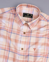 Almond Cream Multicolored Twill Check Premium Cotton Shirt