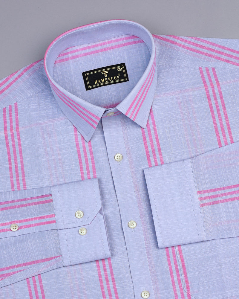 Carson Gray With Pink Stripe Linen Cotton Shirt