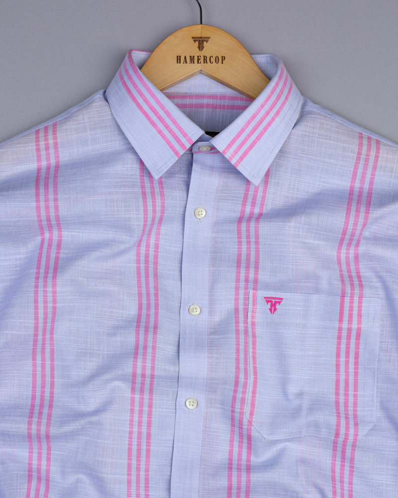 Carson Gray With Pink Stripe Linen Cotton Shirt