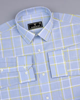Wrefal Silver Blue Check Linen Cotton Formal Shirt