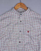 Red And White Sphere Printed Gray Color Plaid Flannel Shirt
