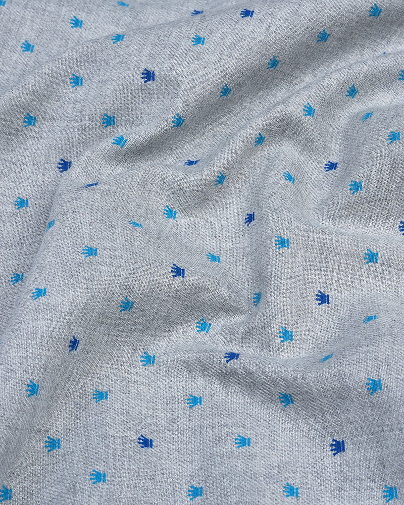 Blue Crown Printed Gray Color Plaid Flannel Cotton Shirt