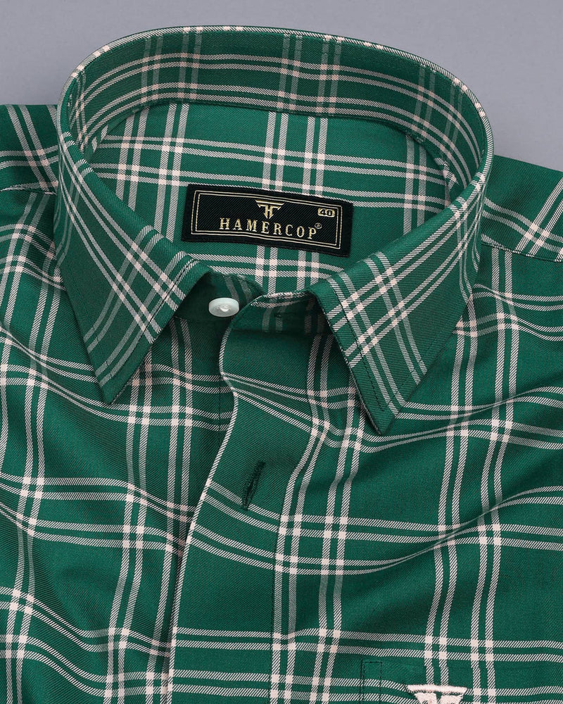Milos Green With Cream Twill Check Cotton Shirt