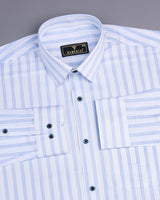 Buxton Blue With White Dobby Stripe Gizza Cotton Shirt