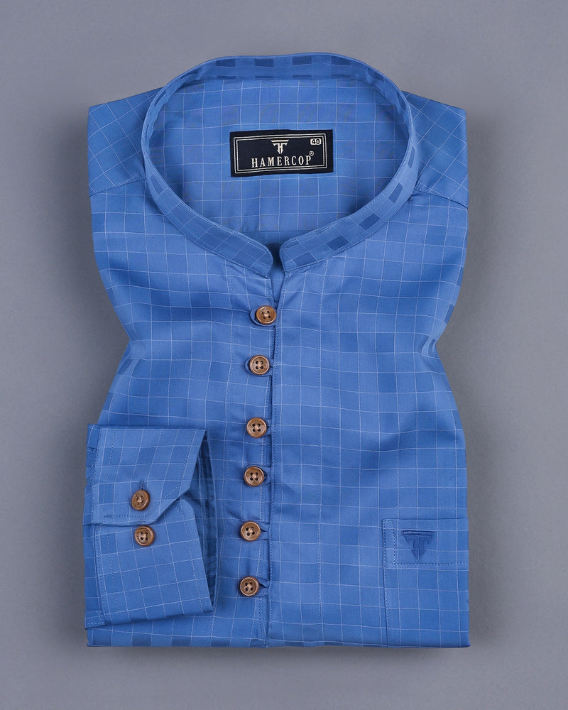 Tenex Blue Self Check Premium Cotton Shirt Style Kurta