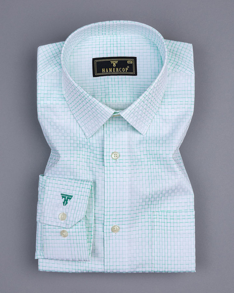 Ely Green With White Check Jacquard Gizza Cotton Shirt