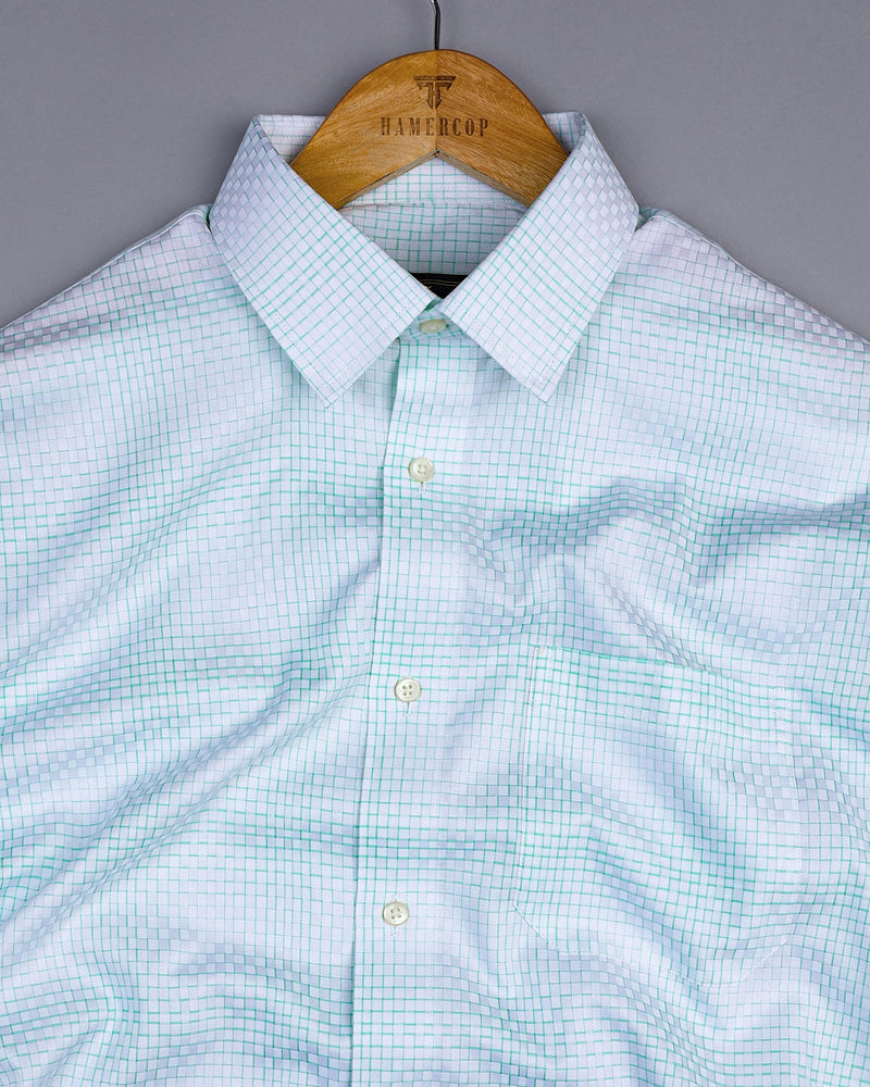 Ely Green With White Check Jacquard Gizza Cotton Shirt