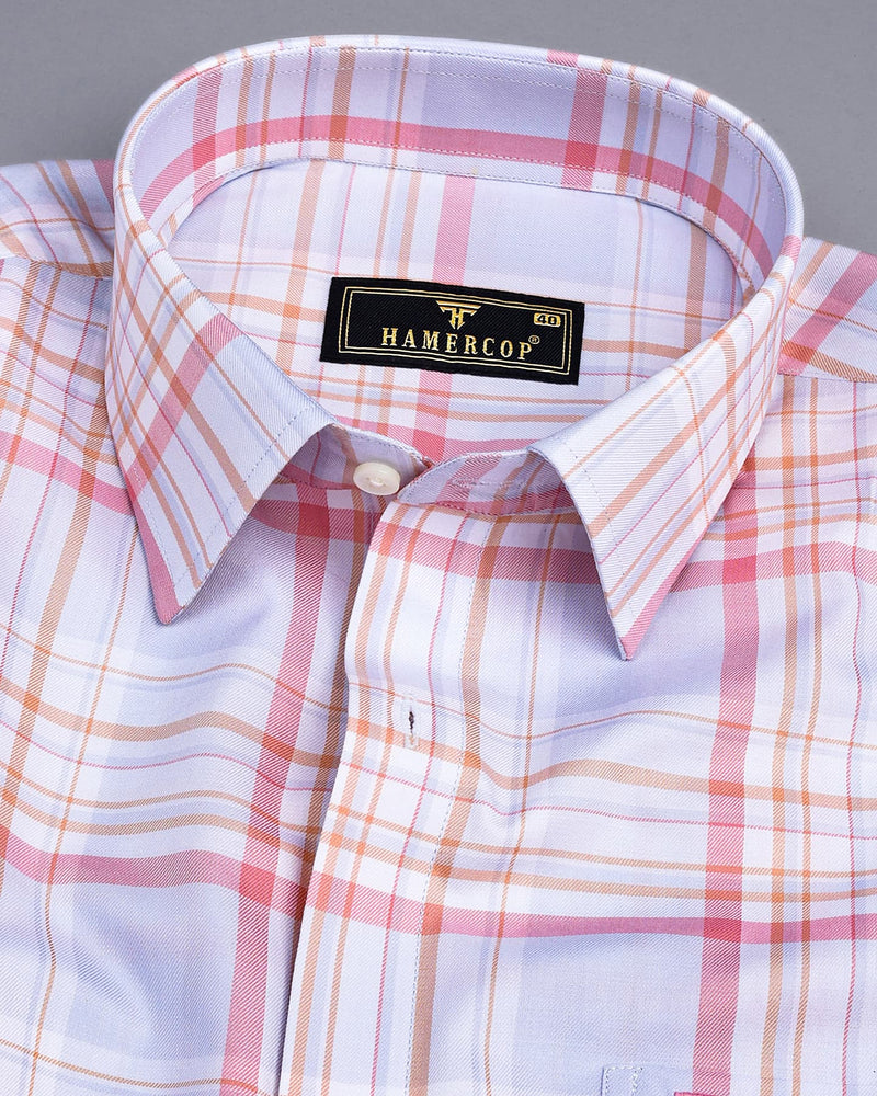Corbin Pink And Gray Twill Check Premium Cotton Shirt