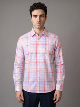 Corbin Pink And Gray Twill Check Premium Cotton Shirt