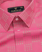 Pink Sorbet Square Checks Pattern Jacquard Cotton Shirt