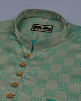 Green Sorbet Jacquard Square Checks Cotton Shirt Style Kurta
