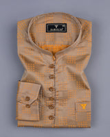 Orange Sorbet Jacquard Square Checks Cotton Shirt Style Kurta