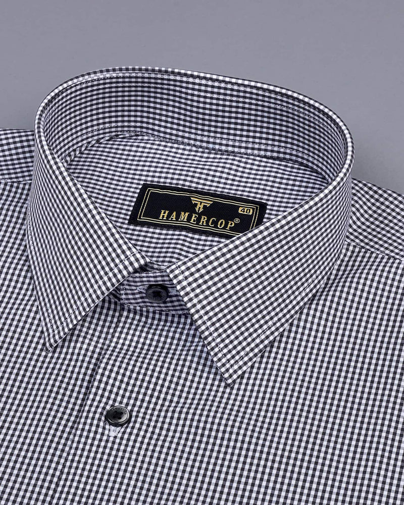 Exotic Black With White Micro Yarn Dyed Check Cotton Shirt