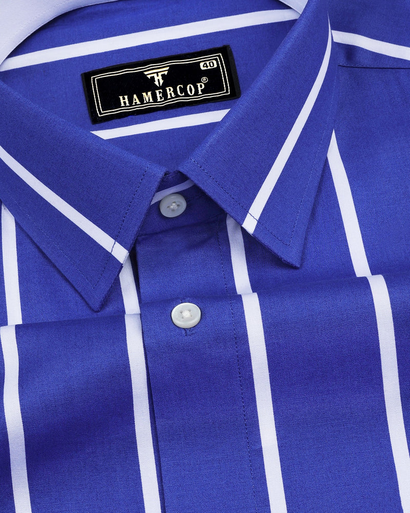Met Blue With White Broad Stripe Designer Cotton Shirt