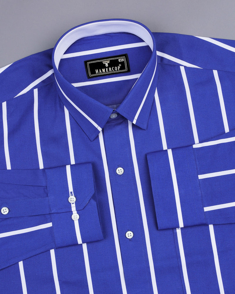 Met Blue With White Broad Stripe Designer Cotton Shirt