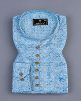 Periwinkle Blue Flower Printed Cotton Shirt Style Kurta