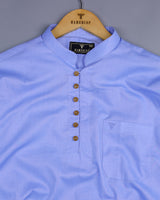 Cluster Blue FilaFil Solid Cotton Shirt Style Kurta