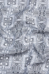 White with navy blue vintage ludo design printed satin shirt