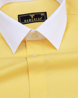 Pineapple Yellow Self Weft Stripe Dobby Cotton Designer Shirt