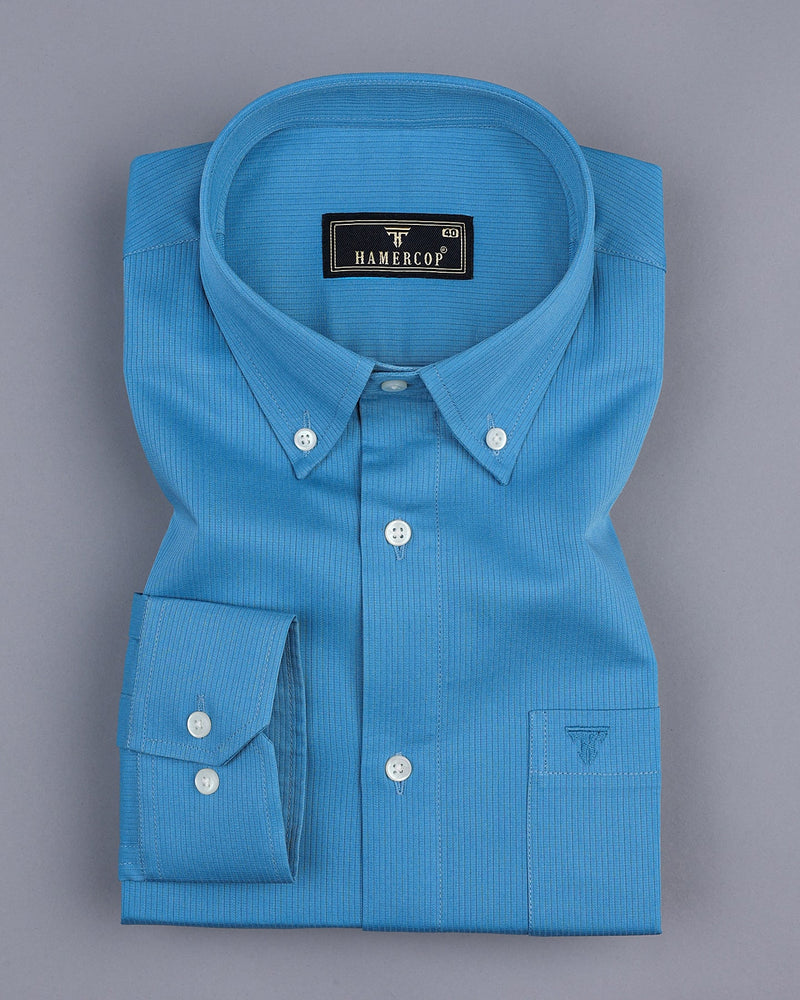 Willow Blue Self Stripe Solid Dobby Cotton Shirt