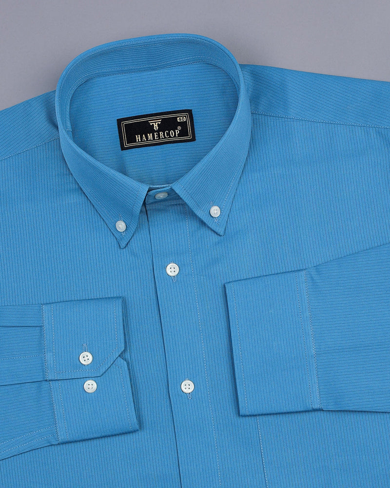 Willow Blue Self Stripe Solid Dobby Cotton Shirt