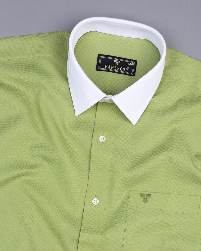 Origami Olive Green Solid Dobby Cotton Designer Shirt