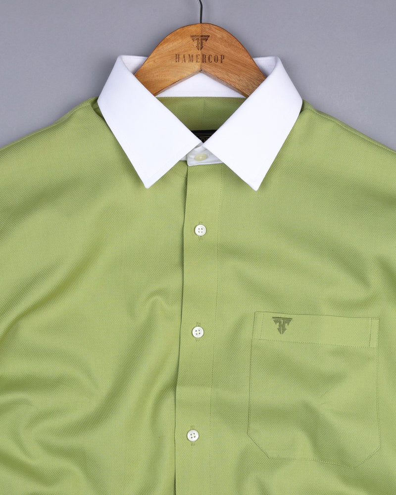 Origami Olive Green Solid Dobby Cotton Designer Shirt