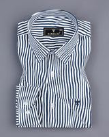 Tista Blue With White Designer Striped Poplin Cotton Shirt