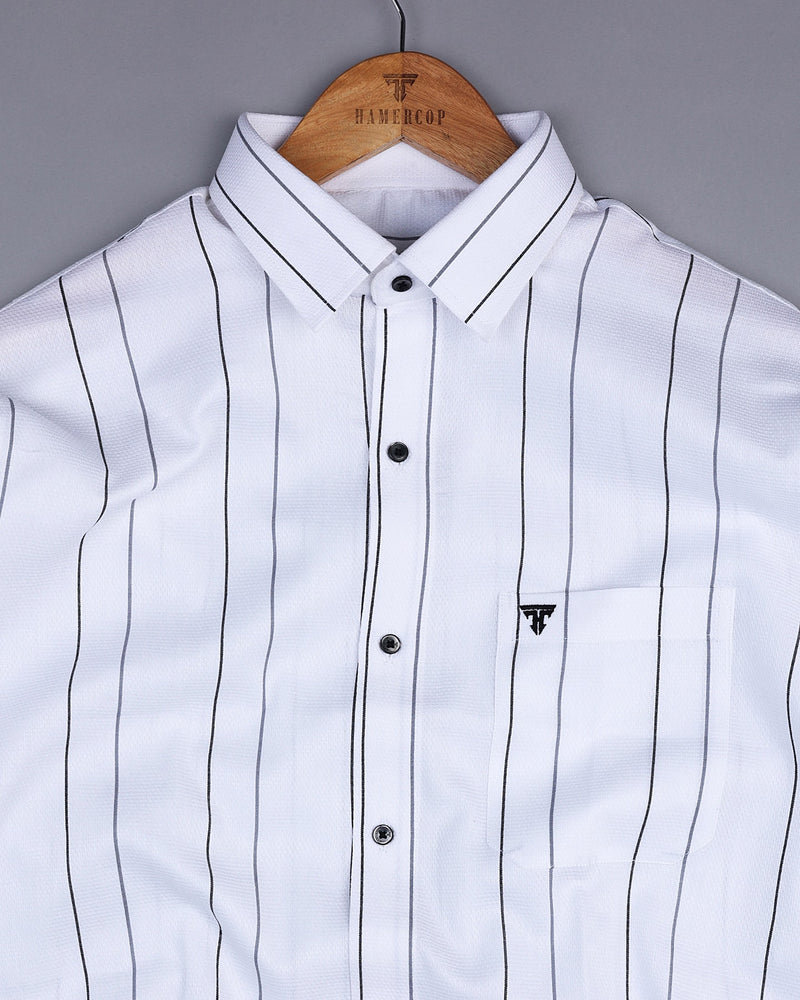 Ankara White With Black Stripe Dobby Cotton Shirt