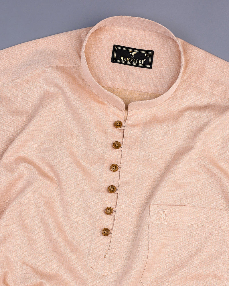 Oregon Light Orange Jacquard Dobby Cotton Shirt Style Kurta