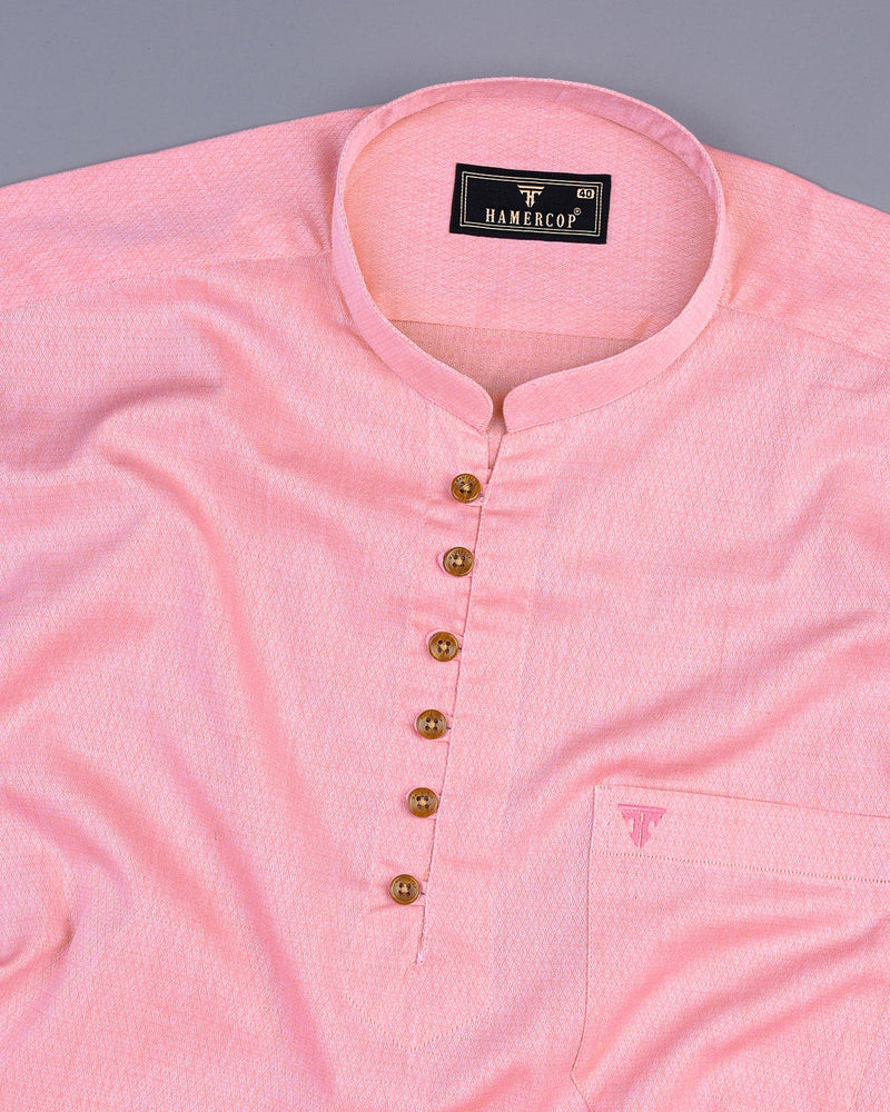 Oregon Peach Jacquard Dobby Cotton Shirt Style Kurta