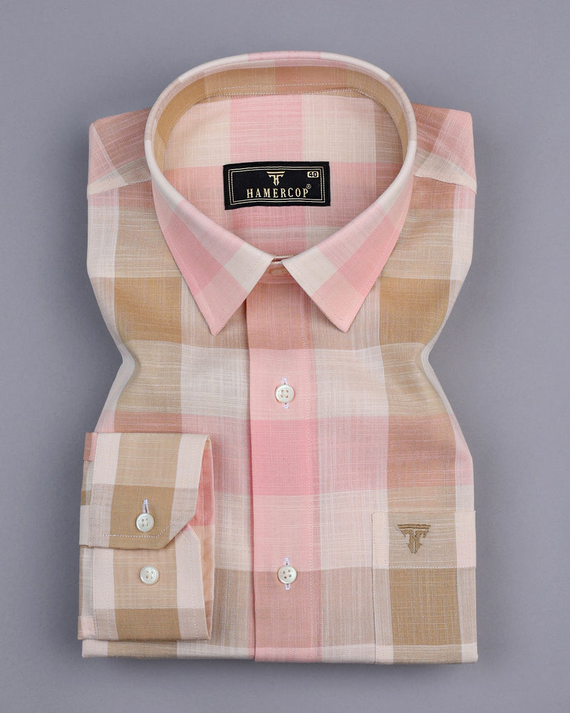 Lagos Peach Multishaded Sudoku Check Linen Cotton Shirt