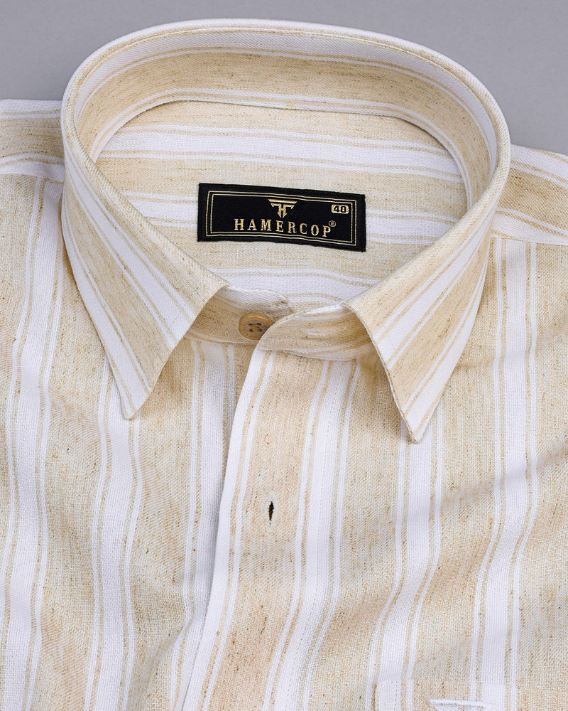 Cortilla Cream With White Stripe Formal Cotton Shirt