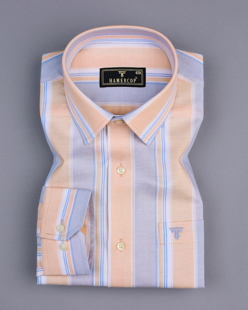 Texas Orange With Gray Multistripe Oxford Cotton Shirt