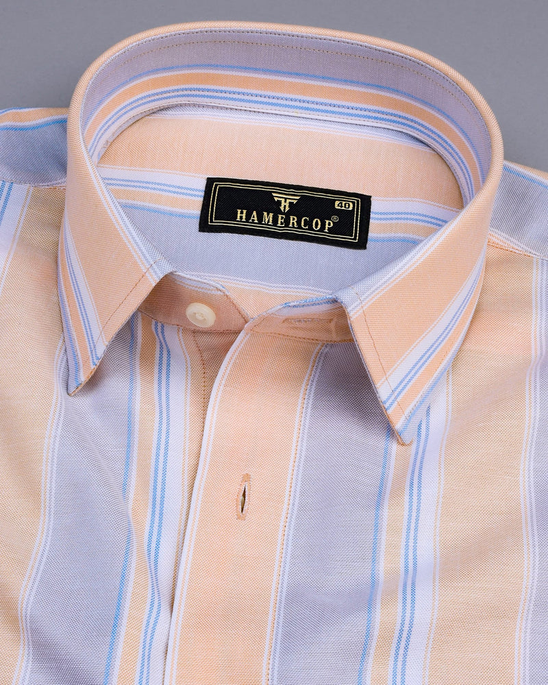 Texas Orange With Gray Multistripe Oxford Cotton Shirt