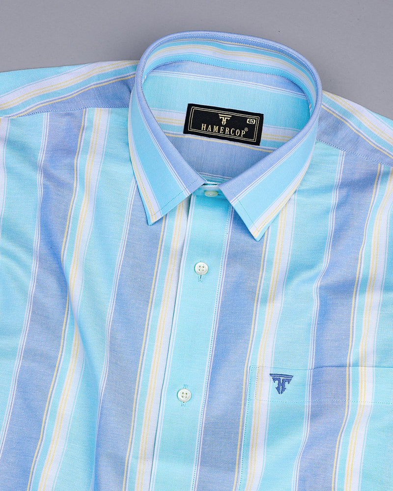 Texas Blue With SkyBlue Multistripe Oxford Cotton Shirt