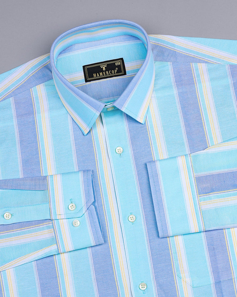 Texas Blue With SkyBlue Multistripe Oxford Cotton Shirt