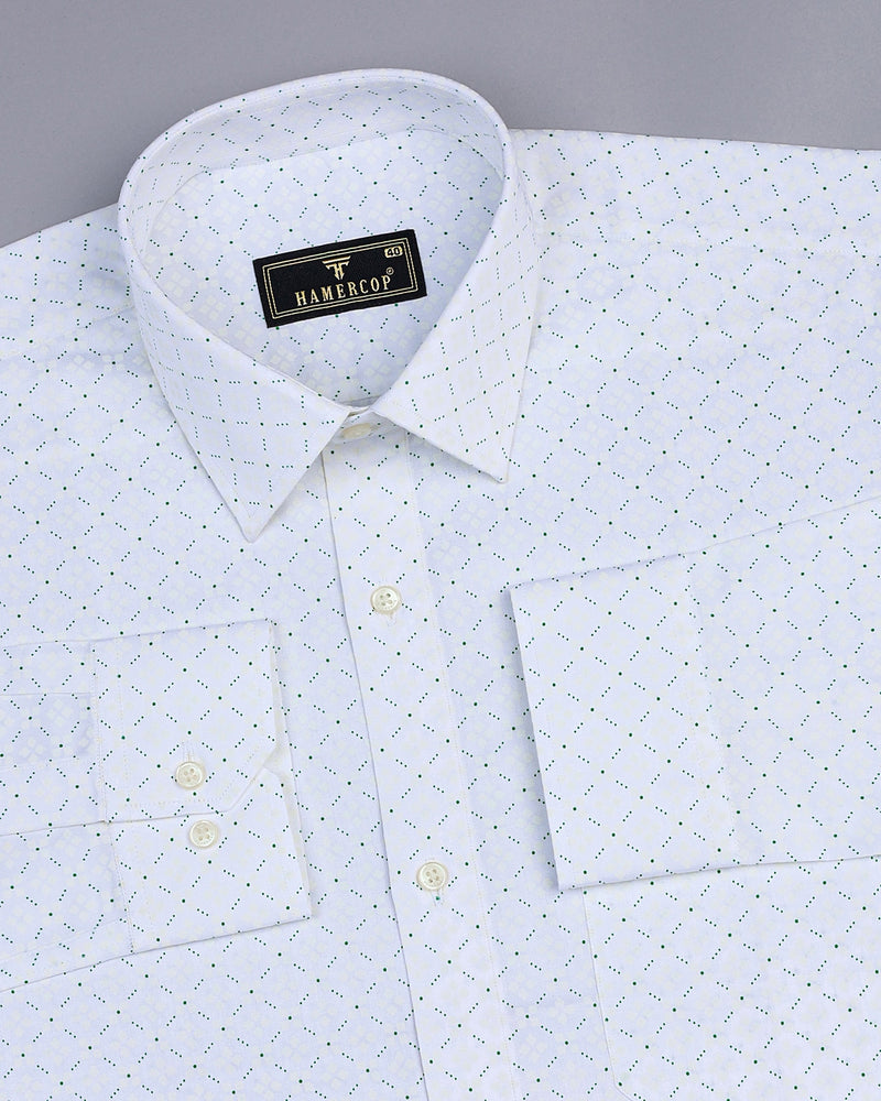 Green Dots Printed White Color Satin Cotton Shirt