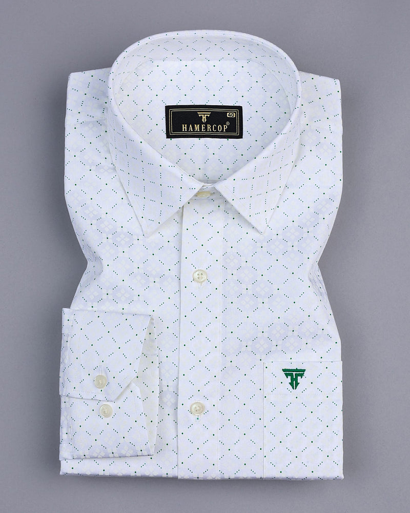 Green Dots Printed White Color Satin Cotton Shirt