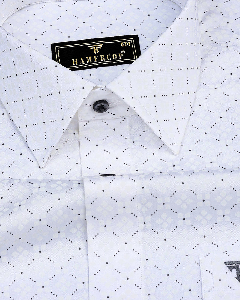 Gray Dots Printed White Color Satin Cotton Shirt