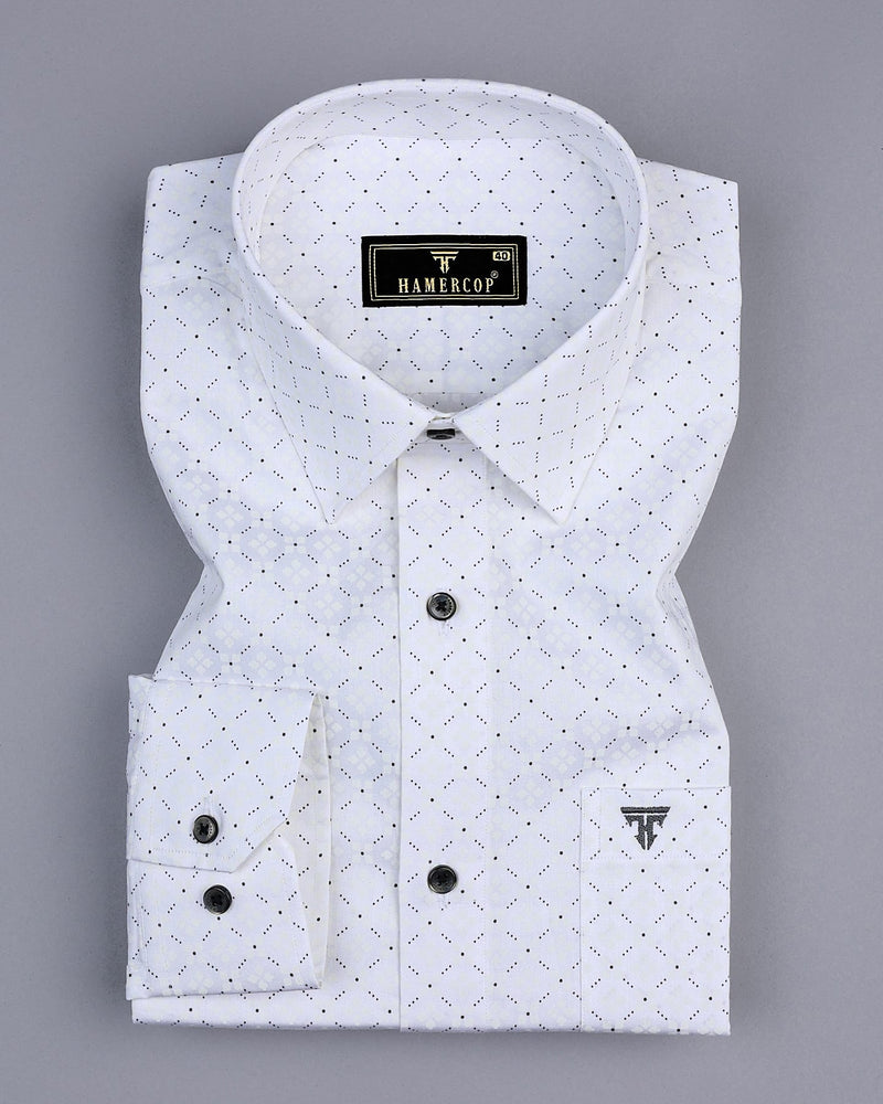 Gray Dots Printed White Color Satin Cotton Shirt