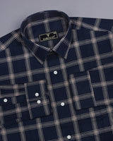 Stack NavyBlue With Brown Twill Check Cotton Shirt