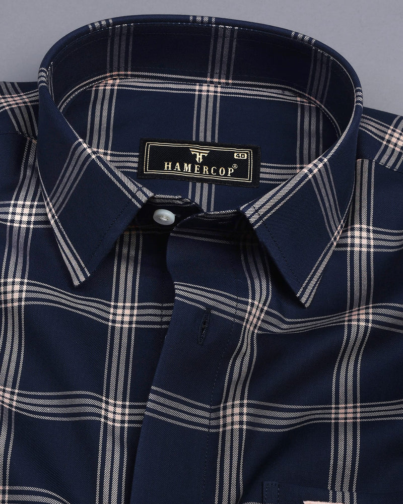 Stack NavyBlue With Brown Twill Check Cotton Shirt