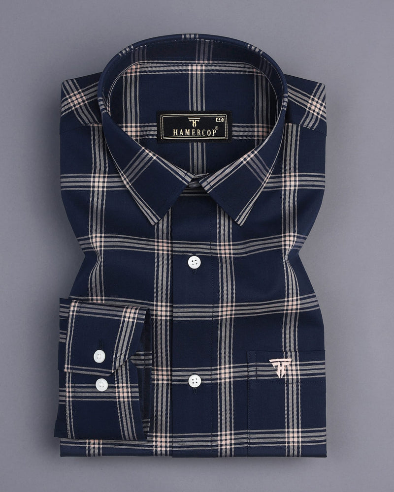 Stack NavyBlue With Brown Twill Check Cotton Shirt