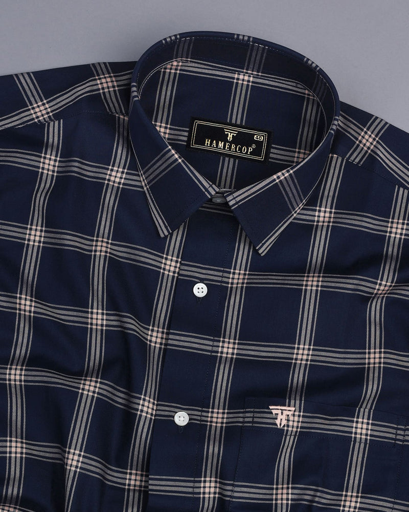 Stack NavyBlue With Brown Twill Check Cotton Shirt
