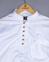 Rice White Self Dobby Stripe Shirt Style Kurta