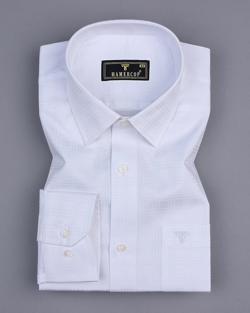 Charmin White Self Checked Premium Dobby Cotton Shirt