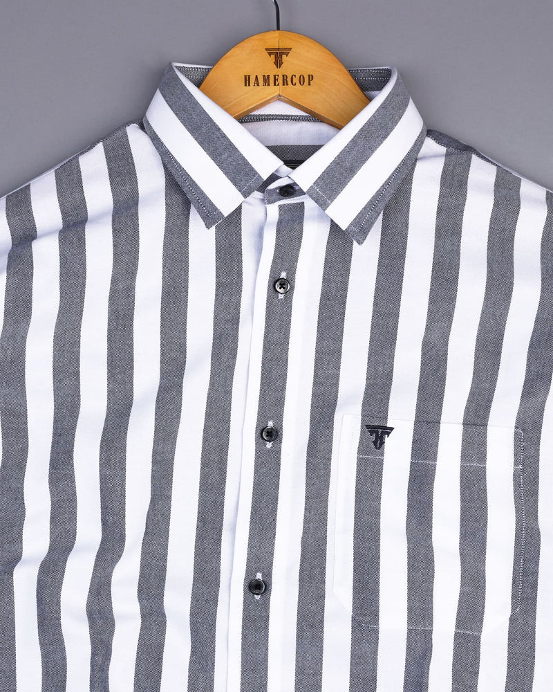 Ceniza Black With White Broad Stripe Oxford Cotton Shirt